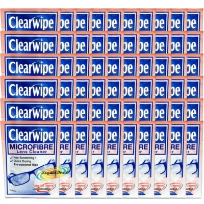 60x Clearwipe Lens Cleaner Microfibre Soft Wipes Pre Moistened Wipes