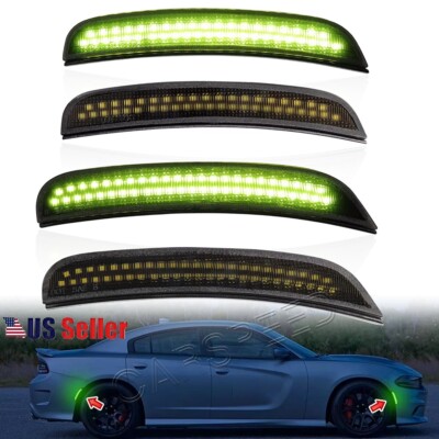 For 2015-2023 Dodge Charger Smoked Lens LED Front Rear Side Marker Lights Green