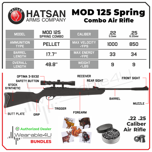 Hatsan Mod 125 Spring Combo Air Rifle with Paper Targets and Pellets Bundle - Picture 3 of 9