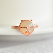 China S925 Pure Silver Hetian White Jade Fortune Cat Wealth Finger Ring
