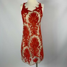 Chelsea & Violet XS Dress Orange Embroidery Boho Lined Sleeveless 