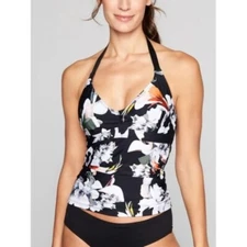 Athleta Polynesia Halter Floral Tankini TOP Size 32D/DD- Black- NWT