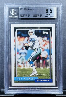 TROY AIKMAN - 1992 🔥 TOPPS # 744 / BECKETT MN - MT 8.5 🔥 DALLAS