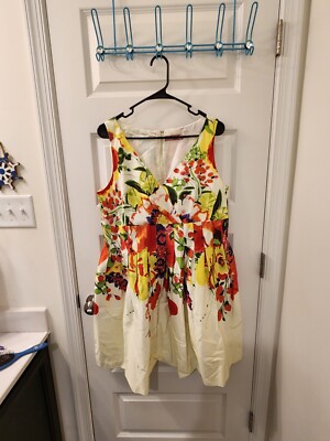 Eliza J New York Size 16 Floral V Neck Sleeveless Dress Midi Vibrant #M602 