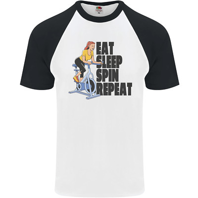 Spinning Eat Sleep Spin Repeat Radfahren Herren S/S Baseball T-Shirt