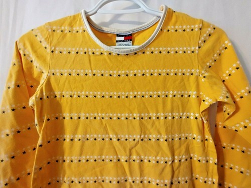 Tommy Hilfiger T Shirt Top Long Sleeve Scoop Neck Yellow w Star Print M #12009 - Picture 3 of 5