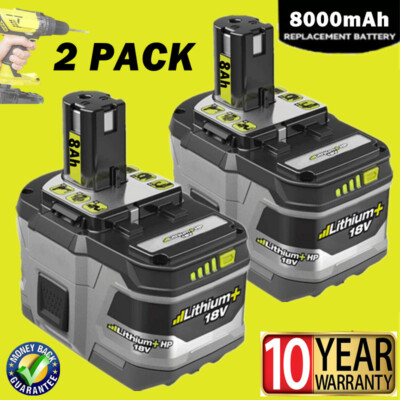 2 Batteries 18V 8,0Ah Pour Ryobi One+ - Compatibles P108, RB18L50 Et Plus - Garantie 10 Ans