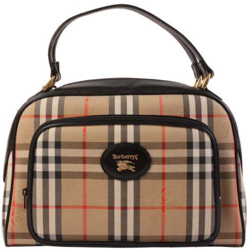 BURBERRY Nova Check Pattern Logo Embossed Top Handle Bag Beige/ Black - Picture 1 of 12