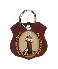 Pet Collar Medal with Saint Francis, Brown