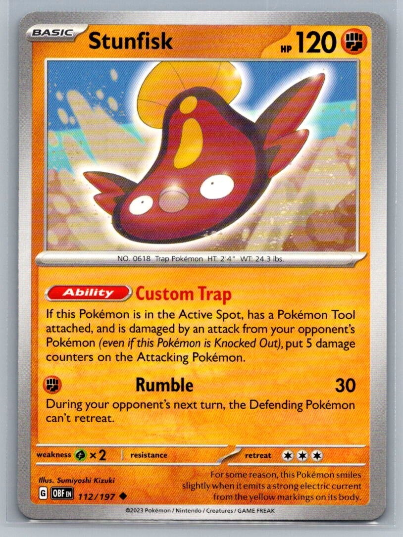 Stunfisk 112/197 Obsidian Flames Uncommon Pokémon TCG 2023
