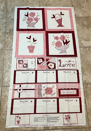 Valentine Cards Fabric Panel Moda Hearts Aflutter Pink Quilt Sewing ...