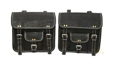 2 pcs Handmade Black Genuine Leather Bike Saddle Bag Panniers for Side Bags