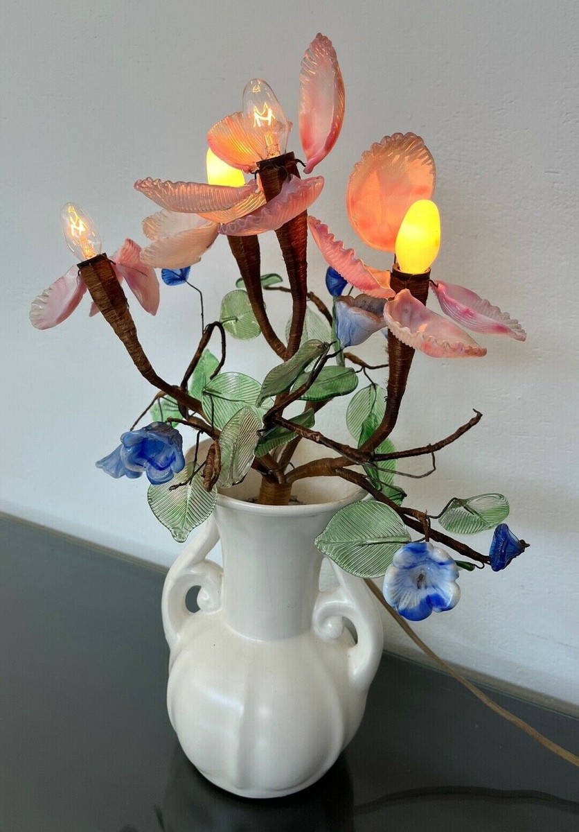 vtg 1930s lamp light white art pottery glass flowers leaves vtg 1930s lamp light white art pottery glass flowers leaves