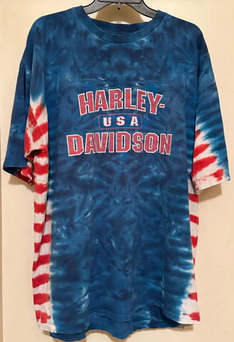 Vintage Harley Davidson Krawatte gefärbt rot, weiß, blau USA Shirt Herren Größe 2XL 2002