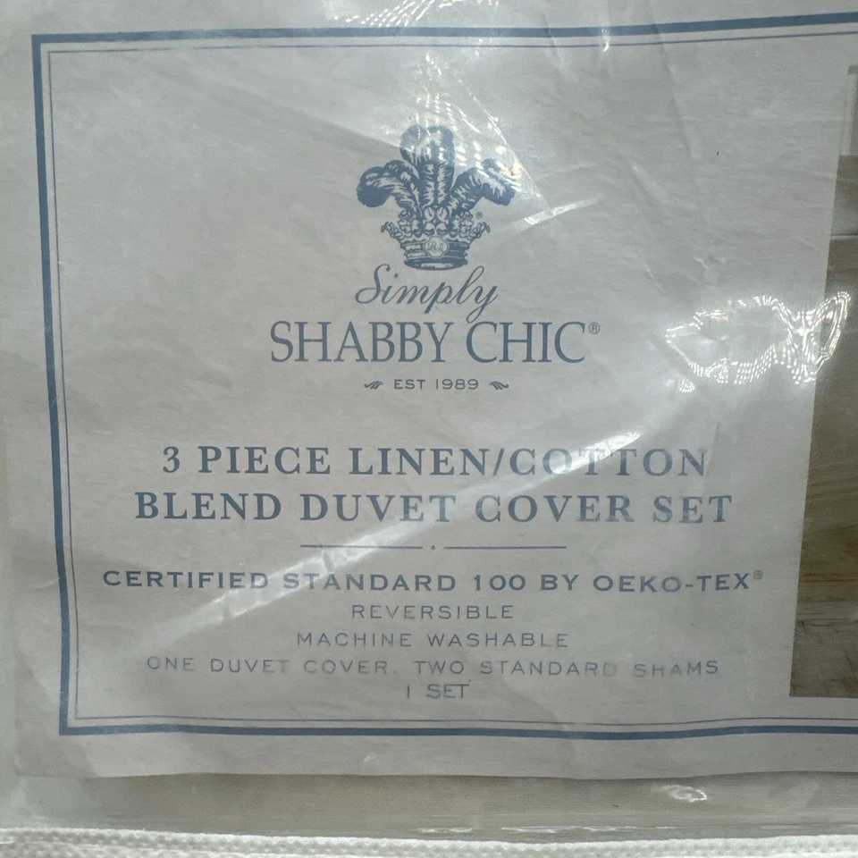 Simply Shabby Chic Linen Blend Raw Edge Ruffle Duvet Shams Full Queen Off White - Image 3 of 4