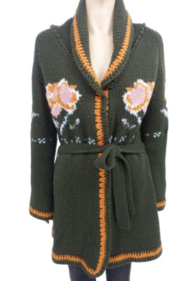 Heldmann V-Neck Tie Waist Cardigan Sweater Wool Wrap SZ 40 US 10