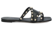Valentino Rockstud Crisscross Strap Leather Black Slide Slip On Flat Sandal 40