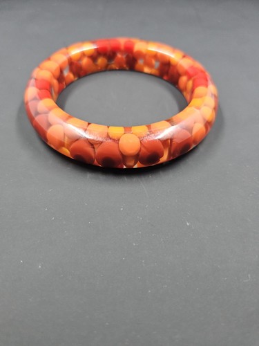 VTG Lucite Red & Orange Aspirin Bangle Bracelet, 8" - Picture 4 of 6