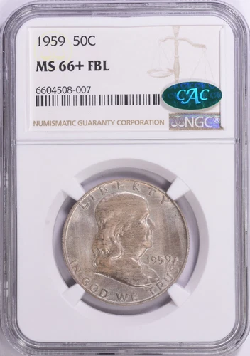 1959 NGC MS66+FBL Franklin Half Dollar 50C, GREEN CAC, PCGS $3,350
