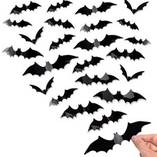 144 Pcs 3D Black Bat Decorations - Halloween Wall Stickers, Indoor/Outdoor Horro