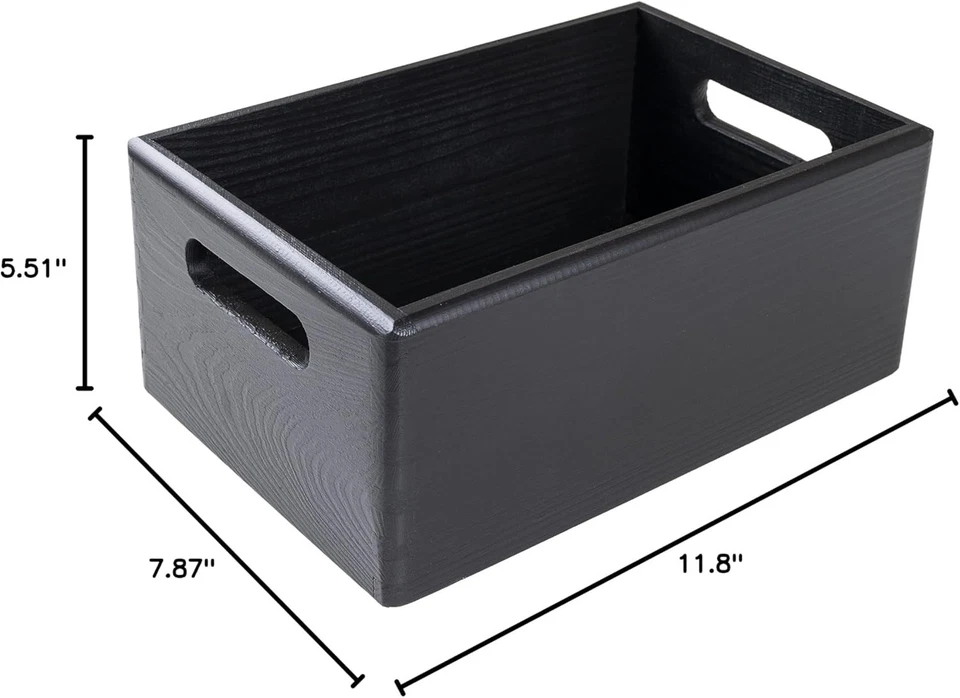 Sustainable Black Wood Storage Crate with Handles - 13 Cubic Inch Capacity - Image 3 of 4