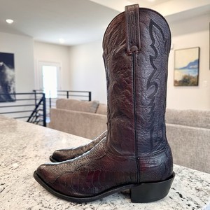 LUCCHESE 1883 Ostrich Leg Boots 9 EE Men's Black Cherry Cowboy Western Ranch