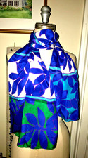 Liz Claiborne Scarf Vtg 80s 100 Silk Bold Floral Long Blue Green White MINT
