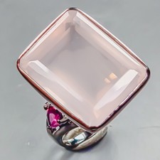 Popular 36 ct Natural Rose Quartz Ring 925 Sterling Silver Size 7.75 /R439021