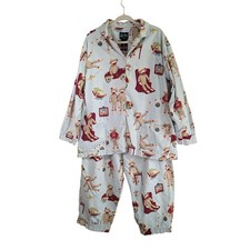 Nick Nora Sock Monkey Pajama Set Blue Cotton Button Front XXL Womens