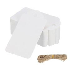 100 Pcs Blank Gift Tags with String, 2.8x1.6" Rectangular Wave Kraft Tags, White