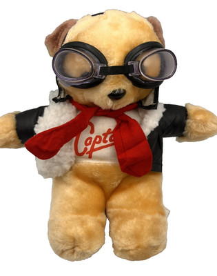 Vintage PMS Teddybär Pilot der Kapitän Stofftier Plüschtier 10 Zoll Brille Brille 
