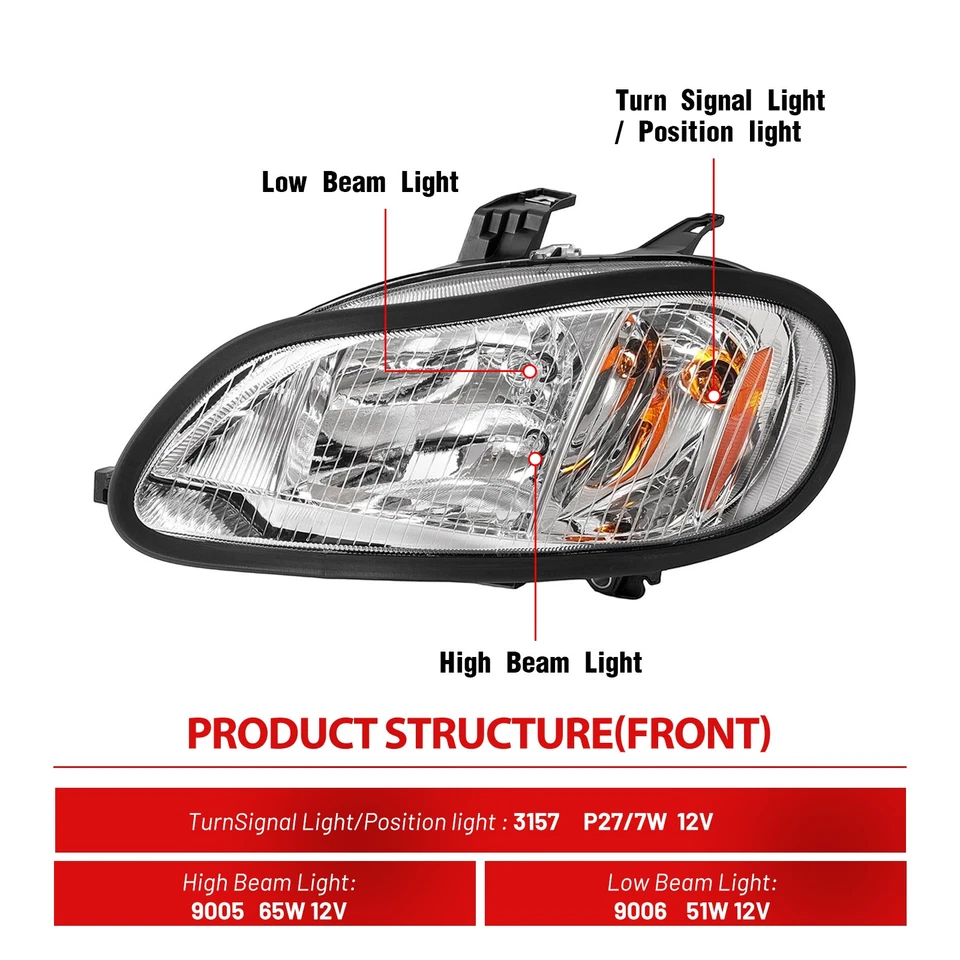 Juego de pares de faros cromados izquierda y derecha para Freightliner M-2 M2 03-18 Foto 4 de 4