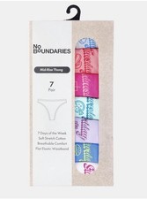 7-Pair NO BOUNDARIES Women  s M 8-10 Cotton Thong Mid-Rise Days Of The Week