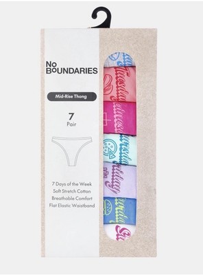 7-Pair NO BOUNDARIES Women s S (4-6) Cotton Thong Mid-Rise Days Of The Week