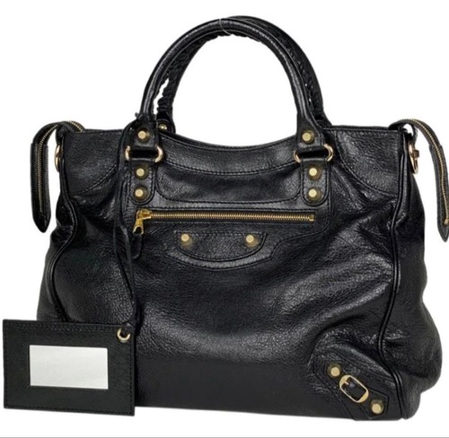 Balenciaga Giant City Black Leather 2Way Shoulder Bag Auth Italy Vintage
