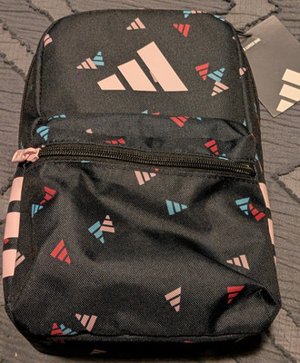 New Adidas Santiago 3 Insulated Lunch Bag 3 Bar Black Clear Pink