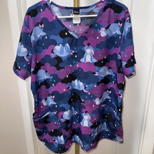 Disney Women  s Scrub Top Size XL Eeyore Large Pockets Purple, Blue