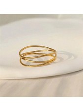 Minimalist 18K Gold Plated Stainless Steel Multi-Line Ring Size 5