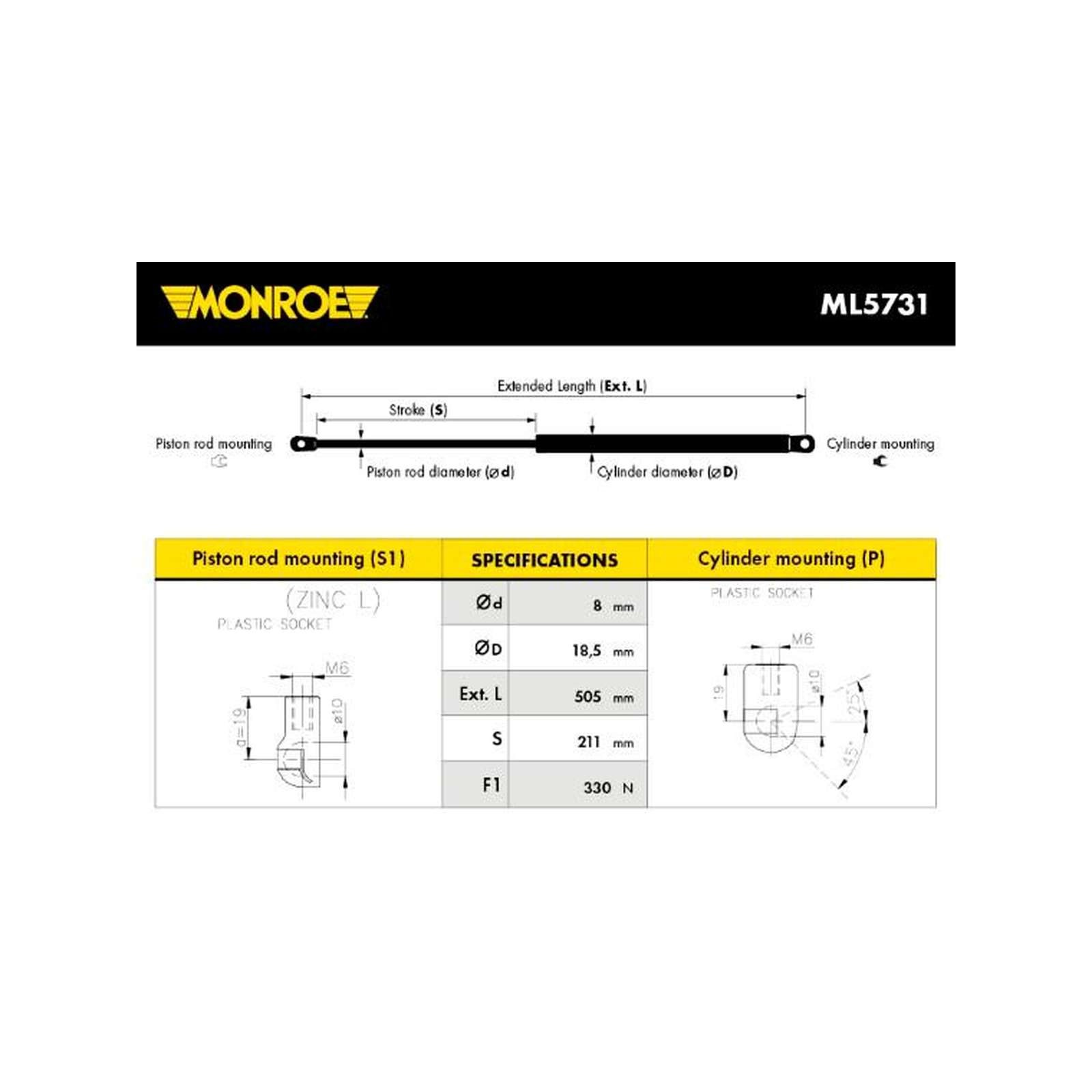 GAS SPRING BOOTCARGO AREA ML5731 FOR PEUGEOT 207/207+ KFV 1.4L 8FR8FS 1.4L 4cyl - Image 3