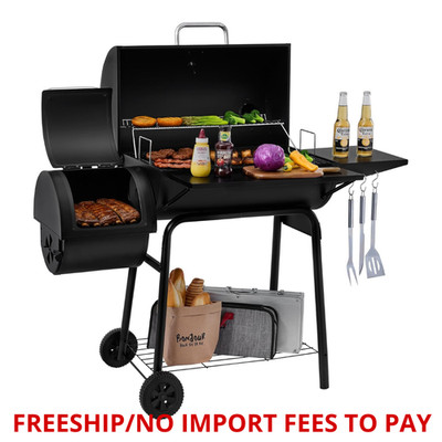 Charcoal Grill & Offset Smoker, 28-Inch with Fixed Side Table