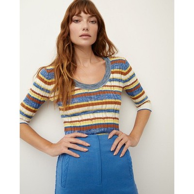 NWT Veronica Beard Stripe Chantal Scoop Neck Ribbed Pullover Sweater Womens XL