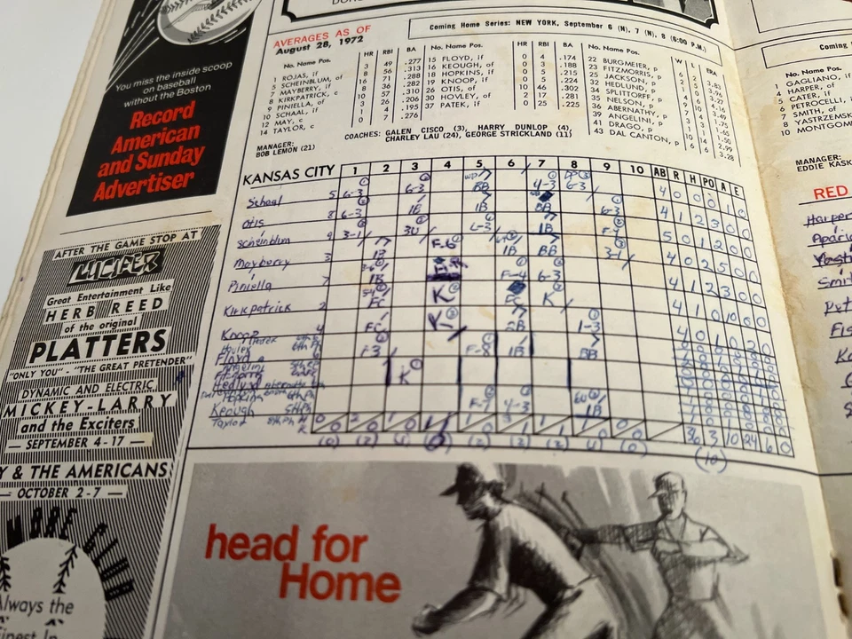 🔥 1972 Sept. 2 Boston Red Sox Baseball Program v Royals R. Smith HR🔥 - Image 3 of 4