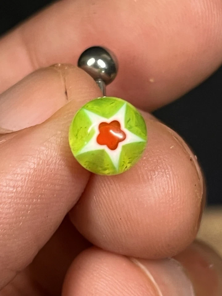 ANILLO OMBLIGO VINTAGE Y2K ACERO INOXIDABLE BOLA VERDE NEÓN Foto 4 de 4