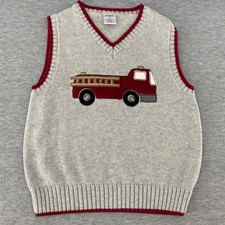 Gymboree Kids Boys Fire Truck Knit Sweater Vest 4T Grey Red V Neck