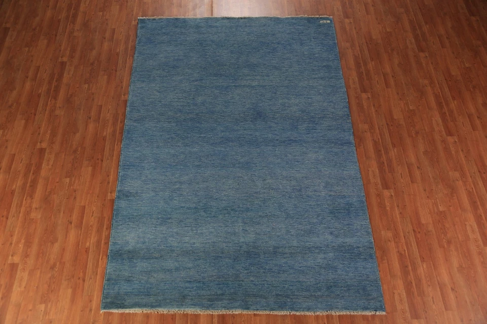 Modern Blue Oriental Area Rug 7x10 Home Decor Living Room Handmade Solid Carpet - Image 3 of 4