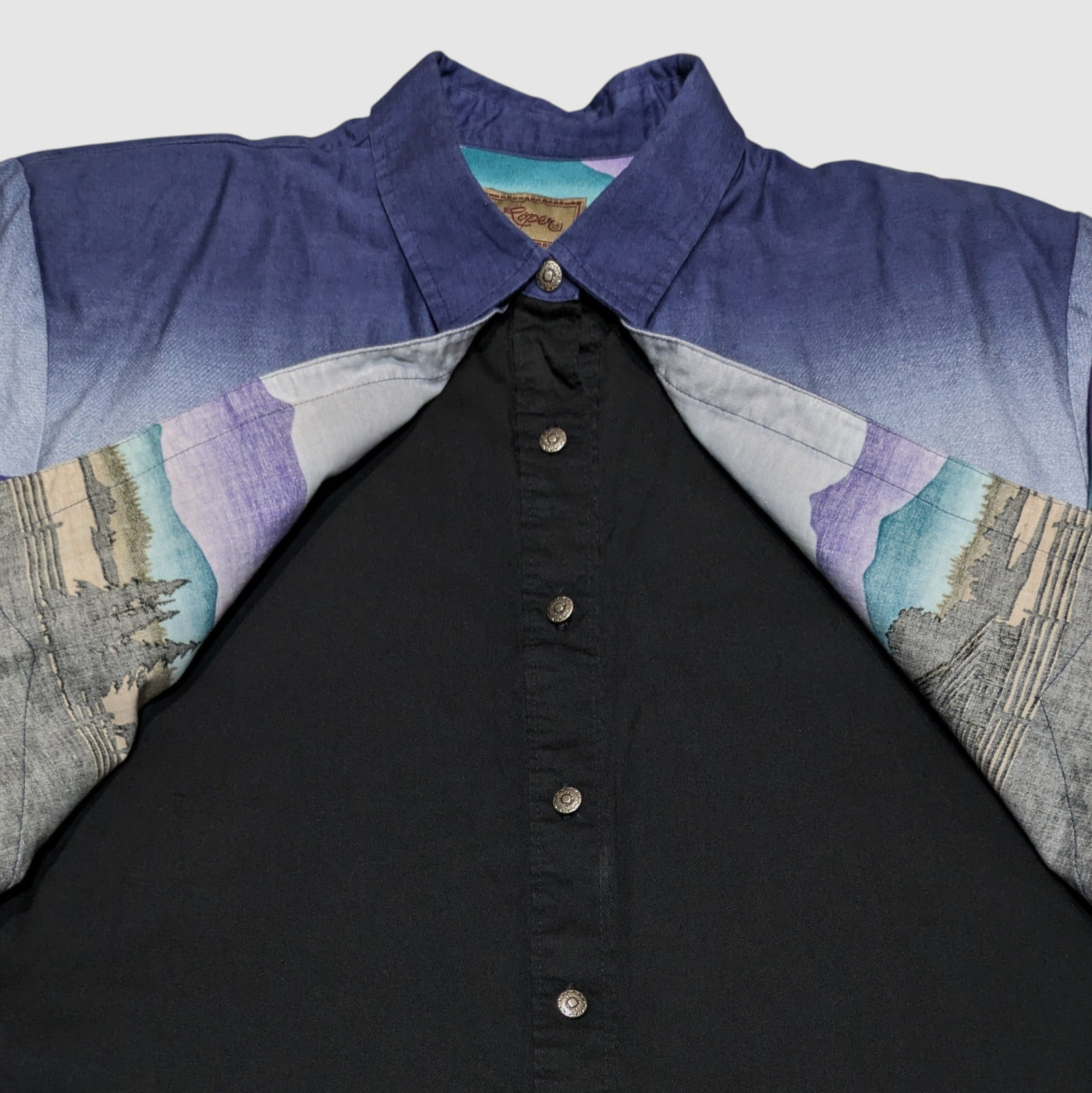 Vintage 90s Womens Roper Western Shirt Black Purple Colorful Rockabilly Cowgirl