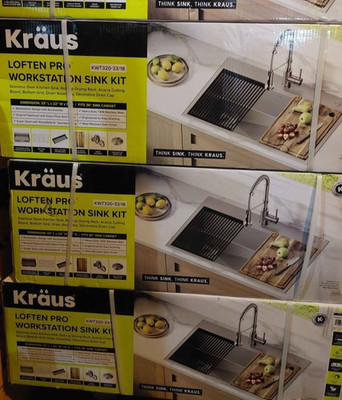NEW KRAUS 33'' TOP MOUNT UNDERMOUNT SINGLE BOWL STAINLESS KITCHEN SINK STATION