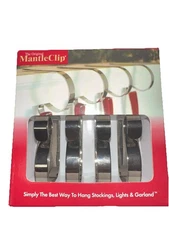The Original Mantle Clip Chrome Finish Christmas Stocking Hangers 4 Pack - New