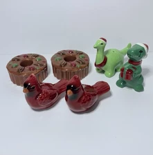 MINI Christmas Salt And Pepper Shakers Cracker Barrel Dinos Cake Cardinals Lot
