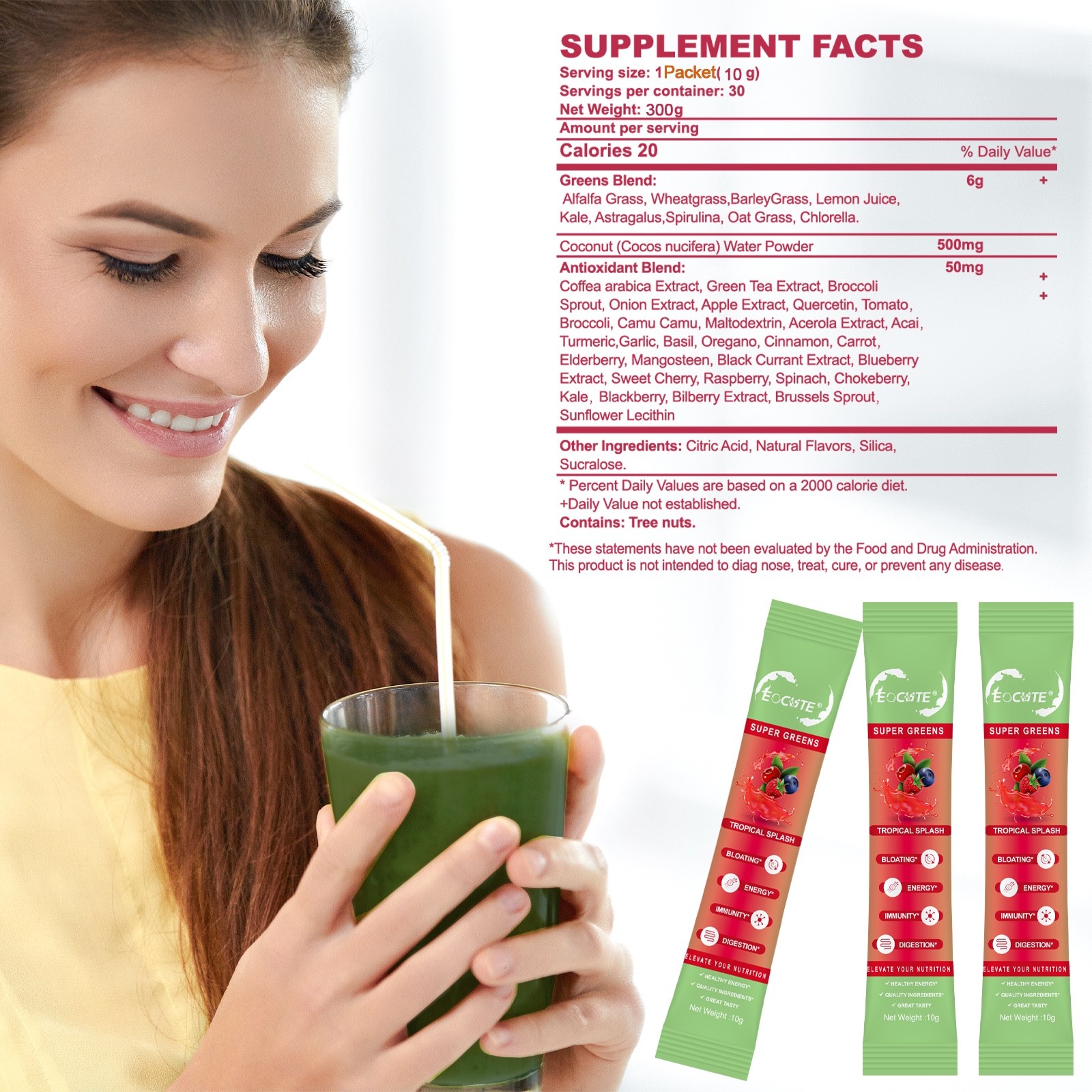 Super GREENS Powder Berry Flavor Bloating Relief, Gut Health & More 30 packet